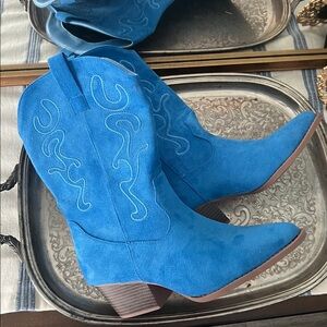 Blue Suede Western Boots